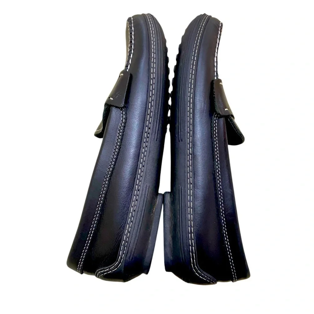 Men’s MSM handmade premium black leather slip on penny loafers overstitched sz 9
